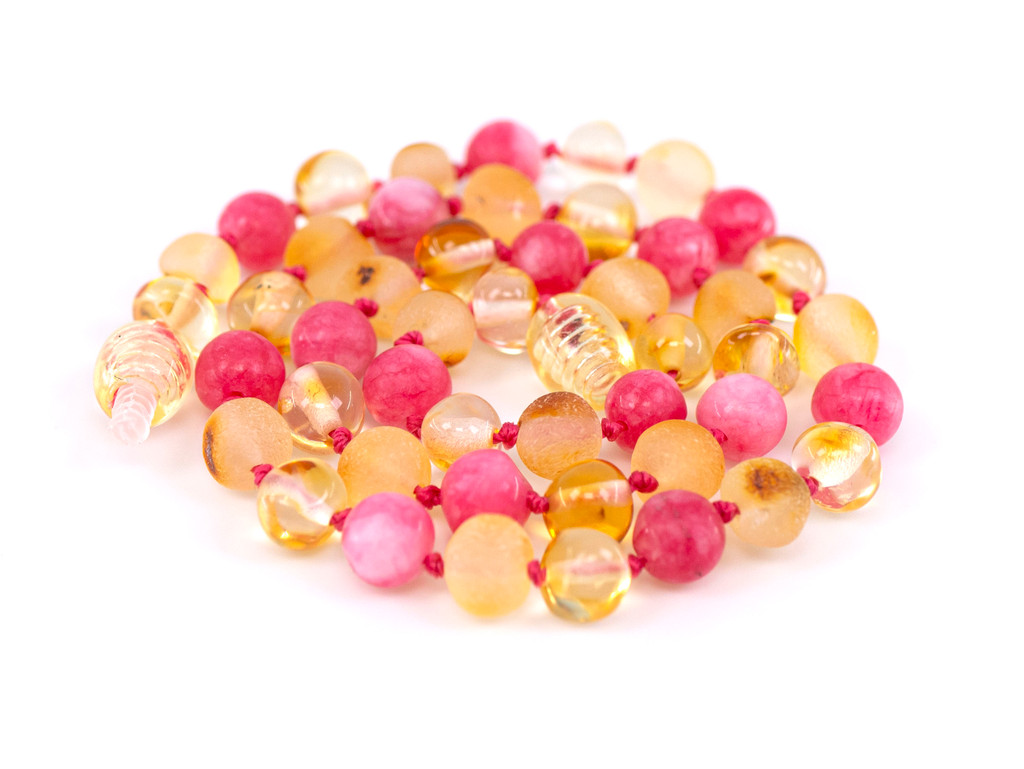 pink amber teething necklace
