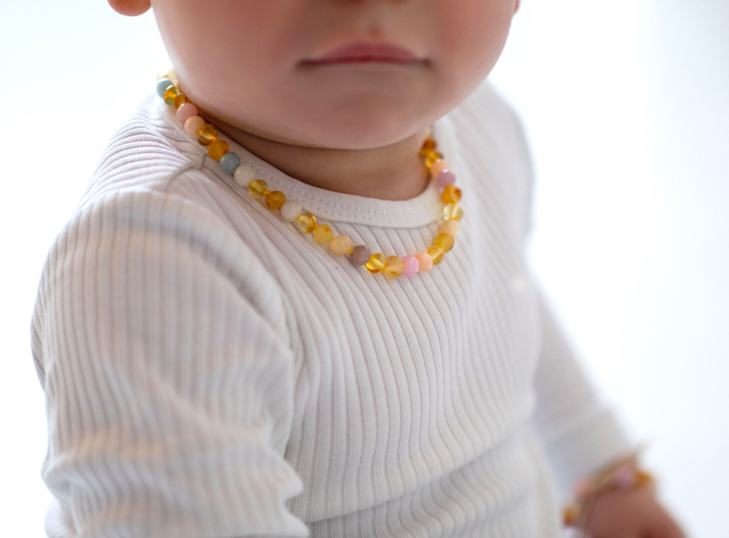 Authentic certified Baltic amber teething necklace for kids and babies