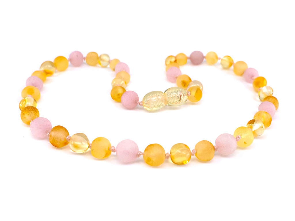 Pink amber teething necklace 