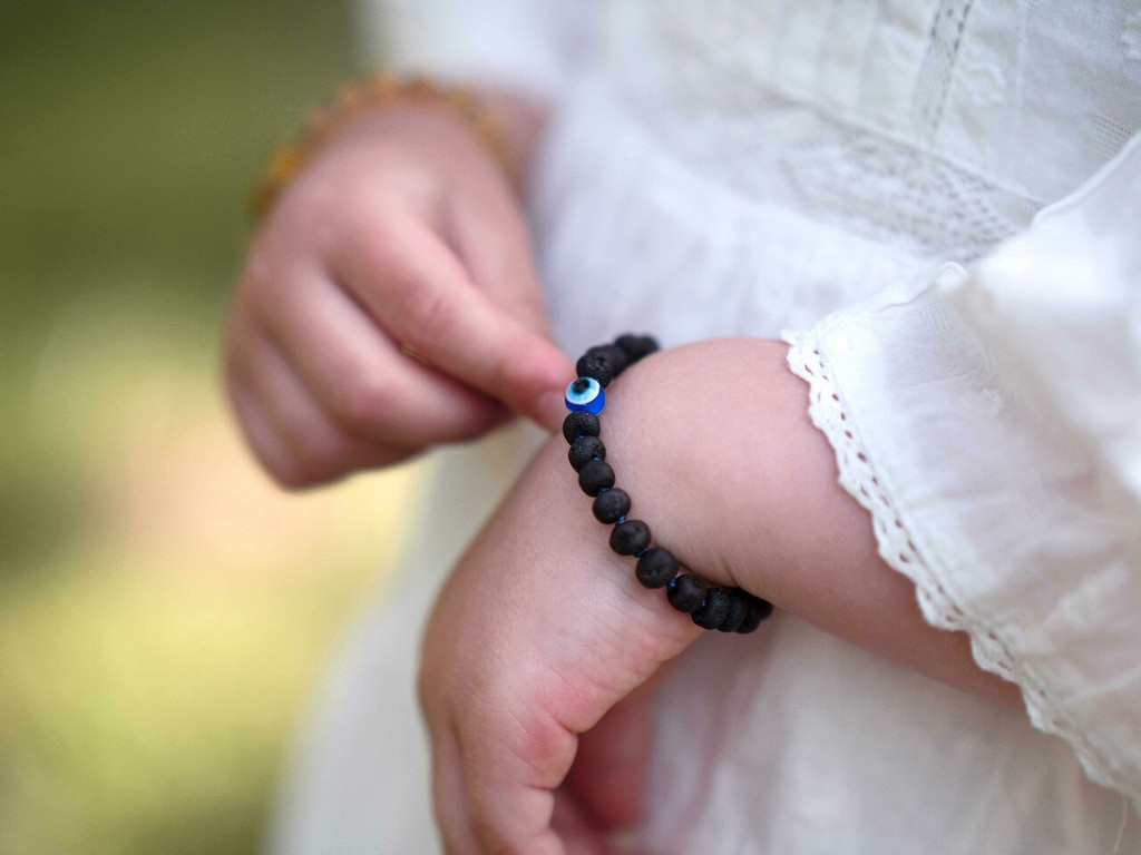 Baltic Amber Bracelet for kids and babies with dark cherry raw unpolished beads