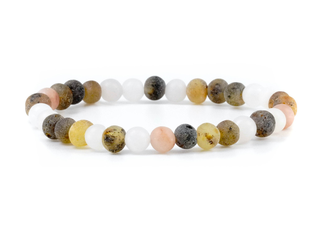 Baltic amber bracelet for adults raw unpolished beads with light pink aventurine