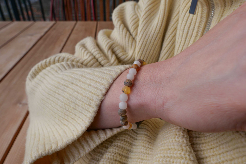 Grey raw unpolished beads adult amber bracelet for men and women