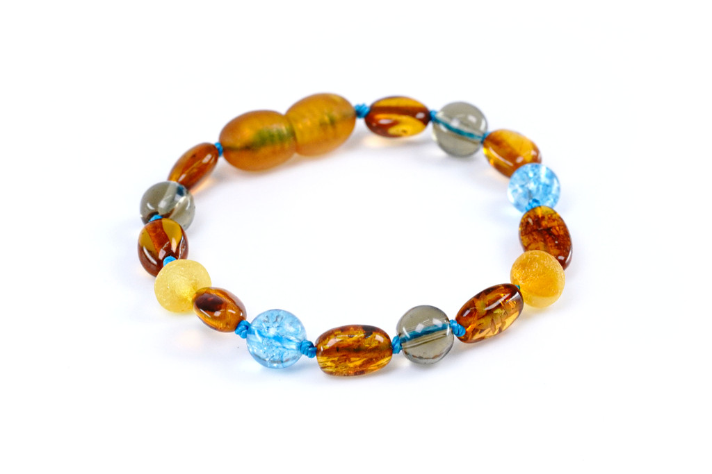 Baltic amber and quartz gemstone teething bracelet or anklet for children natural amber jewellery crafted by hand in the Baltic region