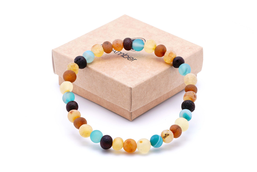 Genuine raw Baltic amber and Amazonite bracelet. Certified handmade jewellery for men and women, crafted in the Baltic States with worldwide delivery