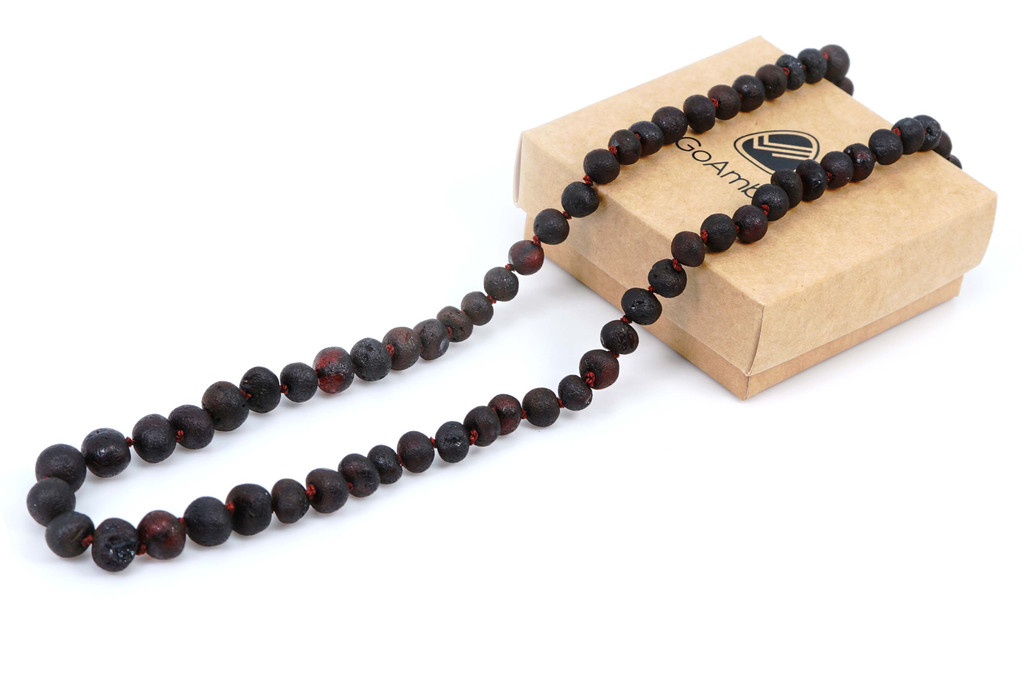 Raw dark cherry Baltic amber necklace with unpolished baroque beads for adults