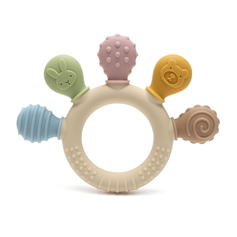 Silicone palm tree teething ring toy for babies multi texture design