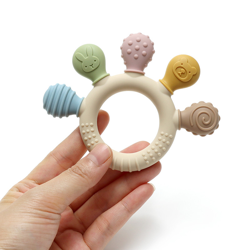 Soft silicone palm tree baby teether ring sensory chew toy