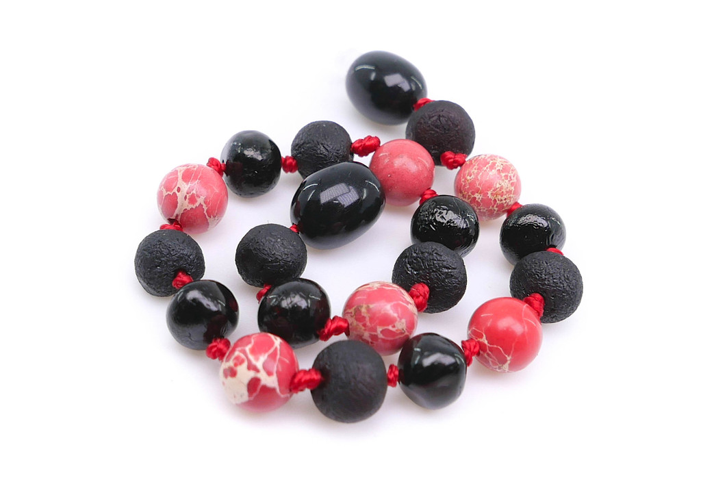 Raw unpolished dark cherry amber bracelet for babies and toddlers