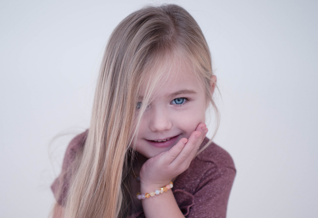 Genuine Baltic amber and chalcedony children's bracelet featuring natural multicoloured amber gemstones