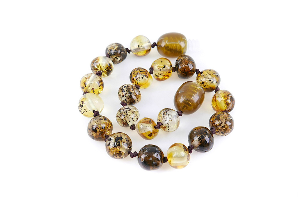 Handmade Baltic amber teething style bracelet featuring genuine polished greenish amber beads
