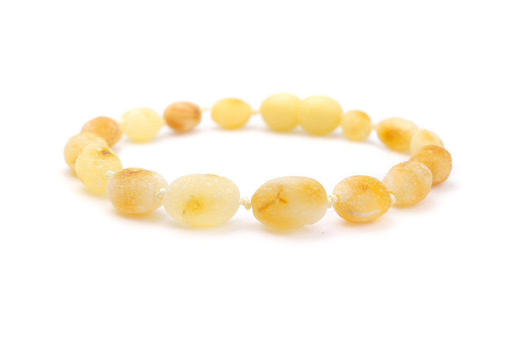 Genuine White Butterscotch Baltic Amber Teething Style Anklet / Bracelet for Babies with Individually Knotted Beads and Plastic Screw Clasp