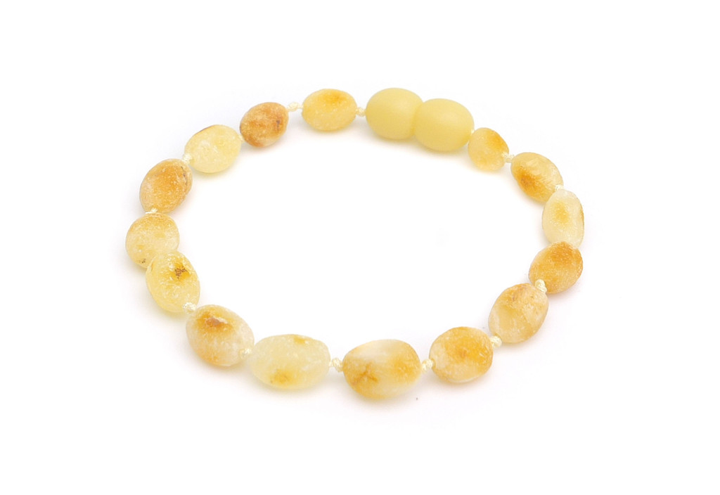 Handcrafted Raw White Butterscotch Baltic Amber Bracelet / Anklet for Kids – Classic Teething Style Jewellery with Natural Olive-Shaped Beads