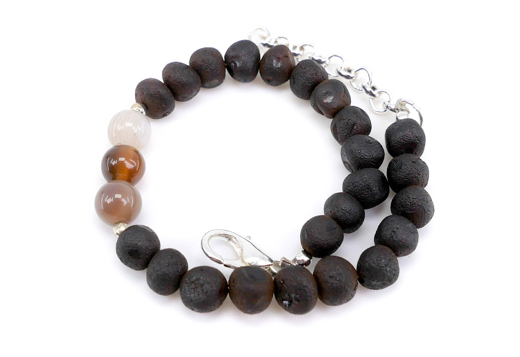 Handmade Gemini Baltic Amber and Natural Agate Birthstone Bracelet – Adjustable 15–19 cm Children's Jewellery with Safety-Style Screw Clasp