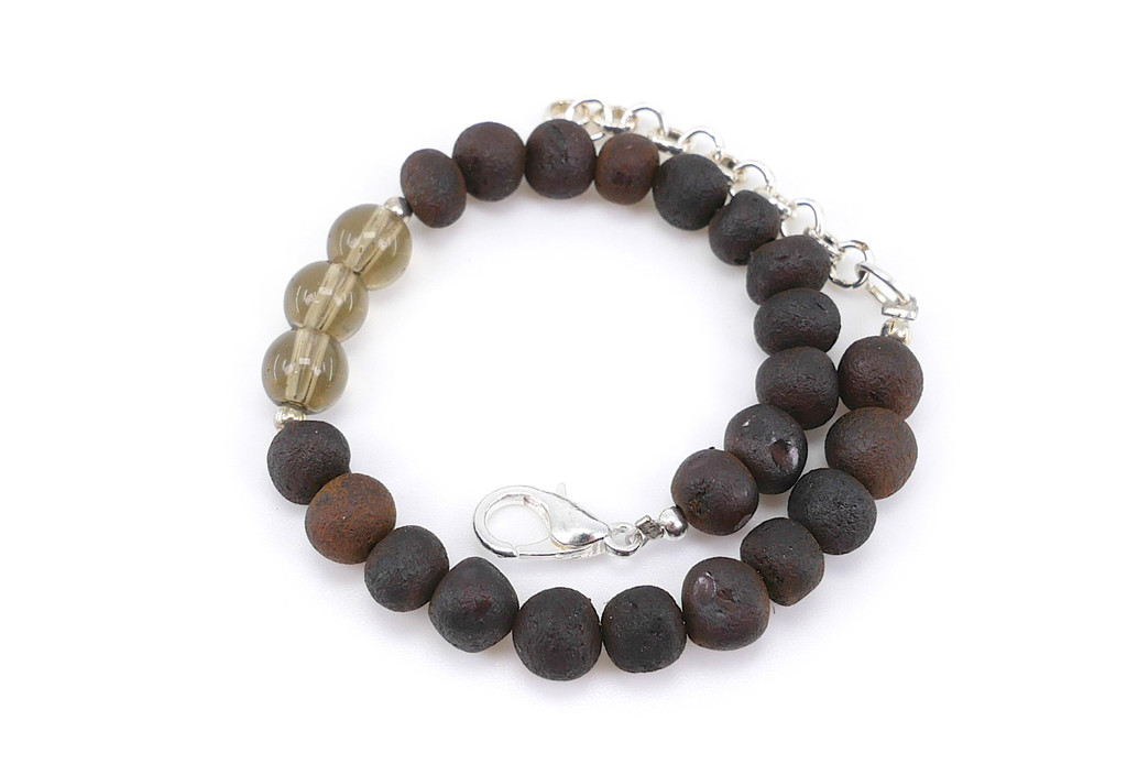 Handmade Capricorn Baltic Amber and Smoky Quartz Birthstone Bracelet – Adjustable 15–19 cm Children's Jewellery with Genuine Natural Gemstone Beads
