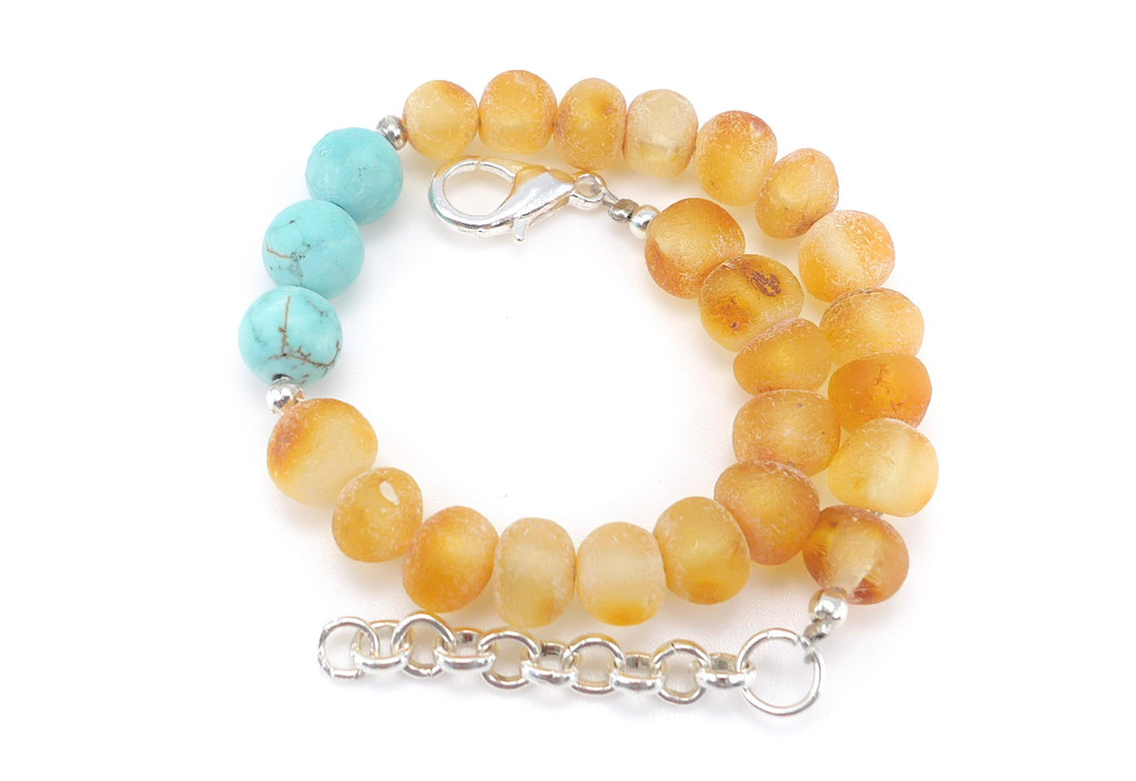 Handmade Sagittarius Birthstone Bracelet with Baltic Amber and Turquoise – Adjustable Children's Zodiac Jewellery Combining Warm Honey Amber with Bright Blue Turquoise Beads