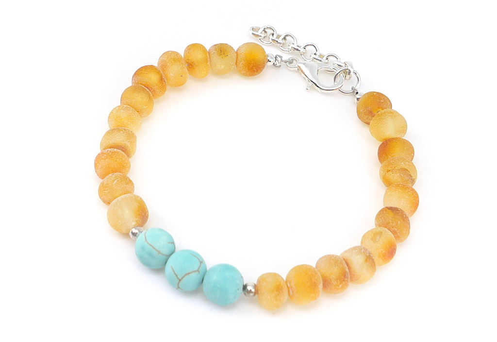 SAGITTARIUS Zodiac Baltic Amber Bracelet / Anklet with Turquoise – Unique Handmade Astrology-Inspired Jewellery for Children Featuring Natural Raw Honey Baltic Amber and Turquoise Gemstones
