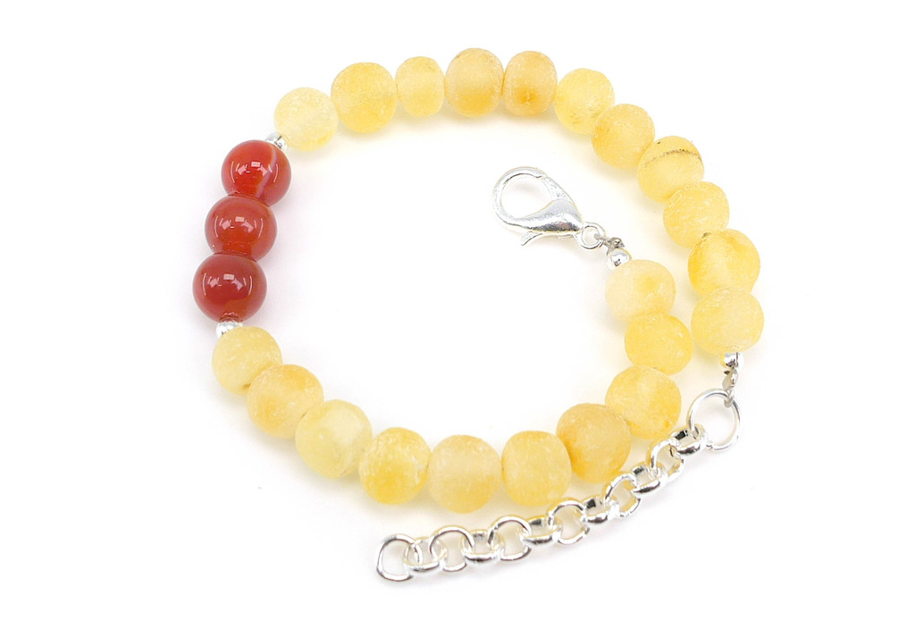 Handmade Virgo Birthstone Bracelet with Baltic Amber and Carnelian – Adjustable Children's Zodiac Jewellery Combining Warm Honey-Coloured Amber with Natural Red Carnelian Gemstones