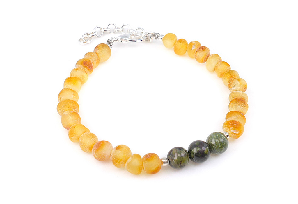 Adjustable Aries Birthstone Bracelet with Baltic Amber and Bloodstone – Unique Children's Zodiac Jewellery Made with Authentic Unpolished Baltic Amber, Natural Bloodstone and Durable Cotton Cord, Adjustable from 15 to 19 cm