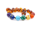 Genuine amber teething bracelet with chakra natural stones.  