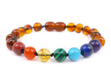 Chakra Beads Baltic Amber Teething Bracelet or Anklet for Children – Handmade Natural Jewellery