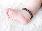 Raw unpolished Baltic amber teething anklet – dark cherry beads, handcrafted genuine jewellery UK 