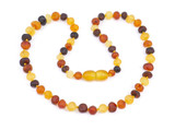Handmade multicoloured Baltic amber teething jewellery for children with natural raw amber beads