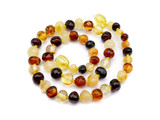 Certified Baltic amber teething necklace with polished rounded baroque beads in multicoloured tones 
