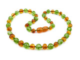 Amber teething necklace with peridot beads