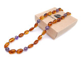 Amethyst amber teething necklace