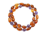 Amethyst & cognac amber teething necklace