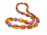 Amber teething necklace with Amethyst beads