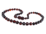 Best amber teething necklace with dark cherry / black polished beads for sale