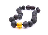 Baltic amber teething bracelet or anklet for boys and girls – natural dark cherry and black amber beads