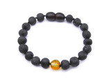 Authentic Baltic amber teething anklet with black and dark cherry beads – certificate included