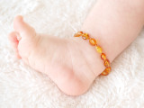 Amber anklet for teething honey clear olive beads