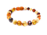 Multicoloured Baltic amber teething bracelet with rounded baroque beads – genuine handcrafted children’s jewellery