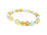 Amber teething bracelet with amazonite beads for 3 month old baby