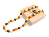 Raw multicoloured Baltic amber teething necklace with natural unpolished rounded beads 