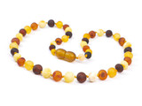 Unpolished multicoloured Baltic amber teething necklace for babies with knotted bead design