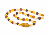 Raw rounded amber bead necklace for teething in mixed multicoloured tones 