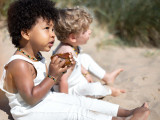 Kids amber jewellery set with warm-toned multicoloured beads and light green aventurine accents