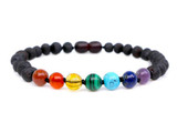 Adult raw Baltic amber bracelet with chakra gemstone beads – handmade unpolished design available for sale online
