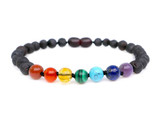 Adult Amber Bracelet with Dark Cherry Raw Unpolished Beads and Chakra Gemstones – Handmade Natural Jewellery for Men and Women