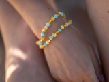 Adult amber bracelet with natural blue Hemimorphite gemstones