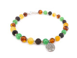 Multicoloured Baroque Amber and Green Cat Eye Bracelet for Adults