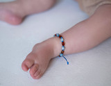 Certified natural blue string adjustable amber teething anklet for kids and babies