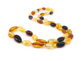 natural multicoloured amber necklace featuring polished olive bead design