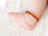 Genuine cognac rounded Baltic amber teething anklet for 3 month old