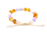 Handmade amber teething bracelet with multicoloured Chalcedony baroque beads for babies
