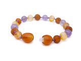 Baby amber teething bracelet or anklet with purple amethyst beads